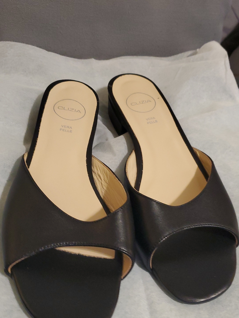 Black Leather Open-Toe Mule